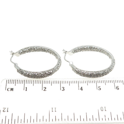 925 Sterling Silver Round-Cut C Z In & Out Oval Hoop Earrings