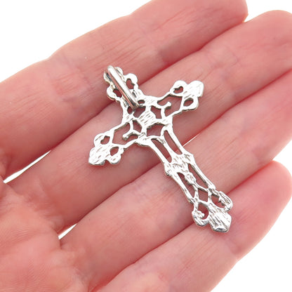 925 Sterling Silver Vintage Fleur de Lis Cross Slide Charm Pendant