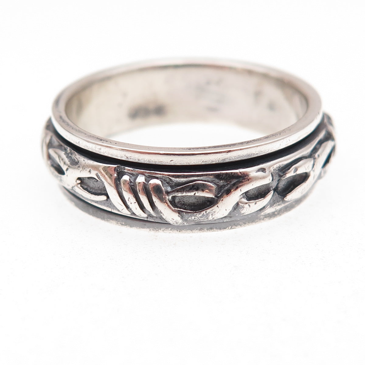 925 Sterling Silver Vintage Infinity Oxidized Rotating Band Ring Size 12