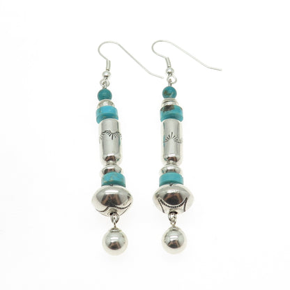 Old Pawn 925 Sterling Silver Southwestern Bisbee Turquoise Navajo Pearl Earrings