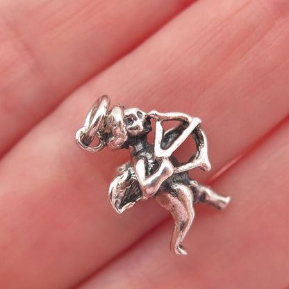 925 Sterling Silver Vintage Cupid Oxidized 3D Mini Charm Pendant