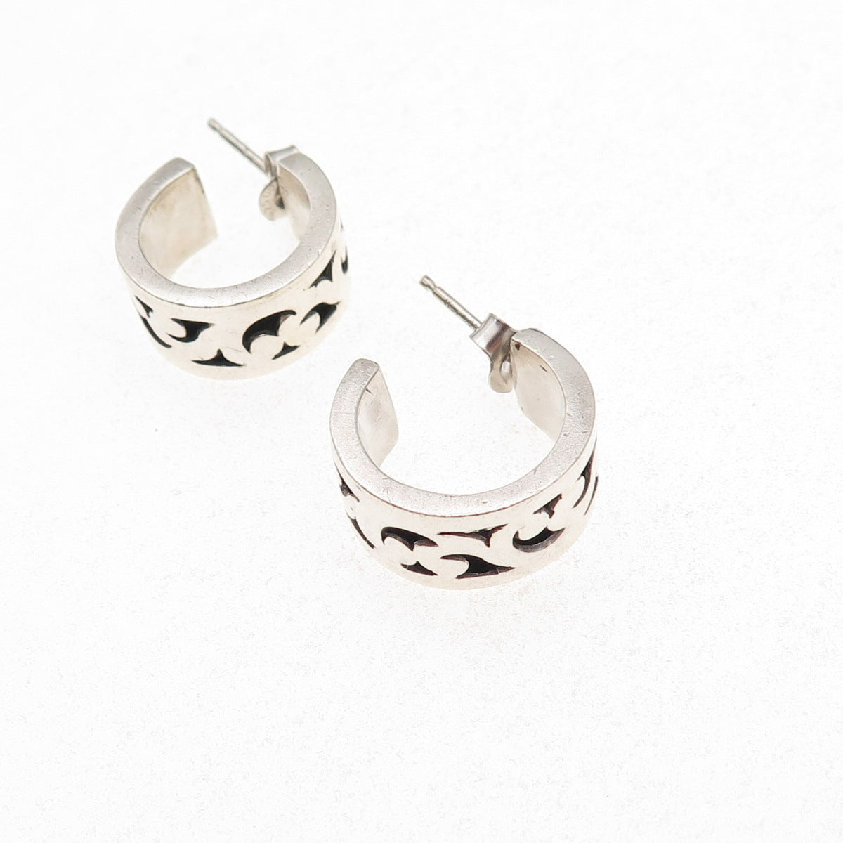 Lois Hill 925 Sterling Silver Vintage Signature Scroll Hoop Earrings