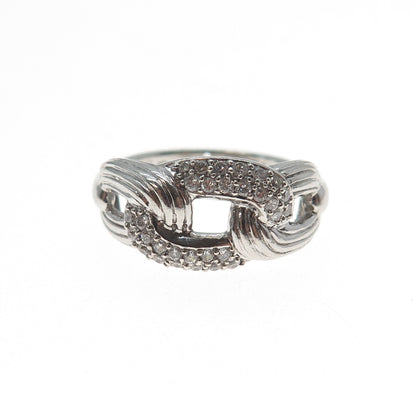 SAI 925 Sterling Silver Round-Cut C Z Chain Link Ring Size 7