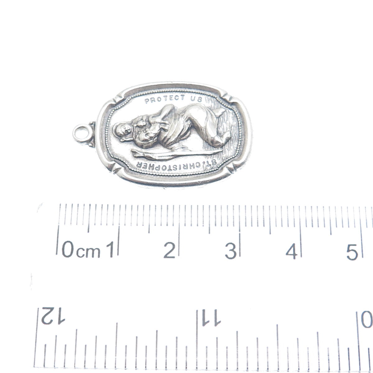 THEDA 925 Sterling Silver Antique St. Christopher Religious Oxidized Pendant