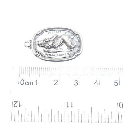 THEDA 925 Sterling Silver Antique St. Christopher Religious Oxidized Pendant