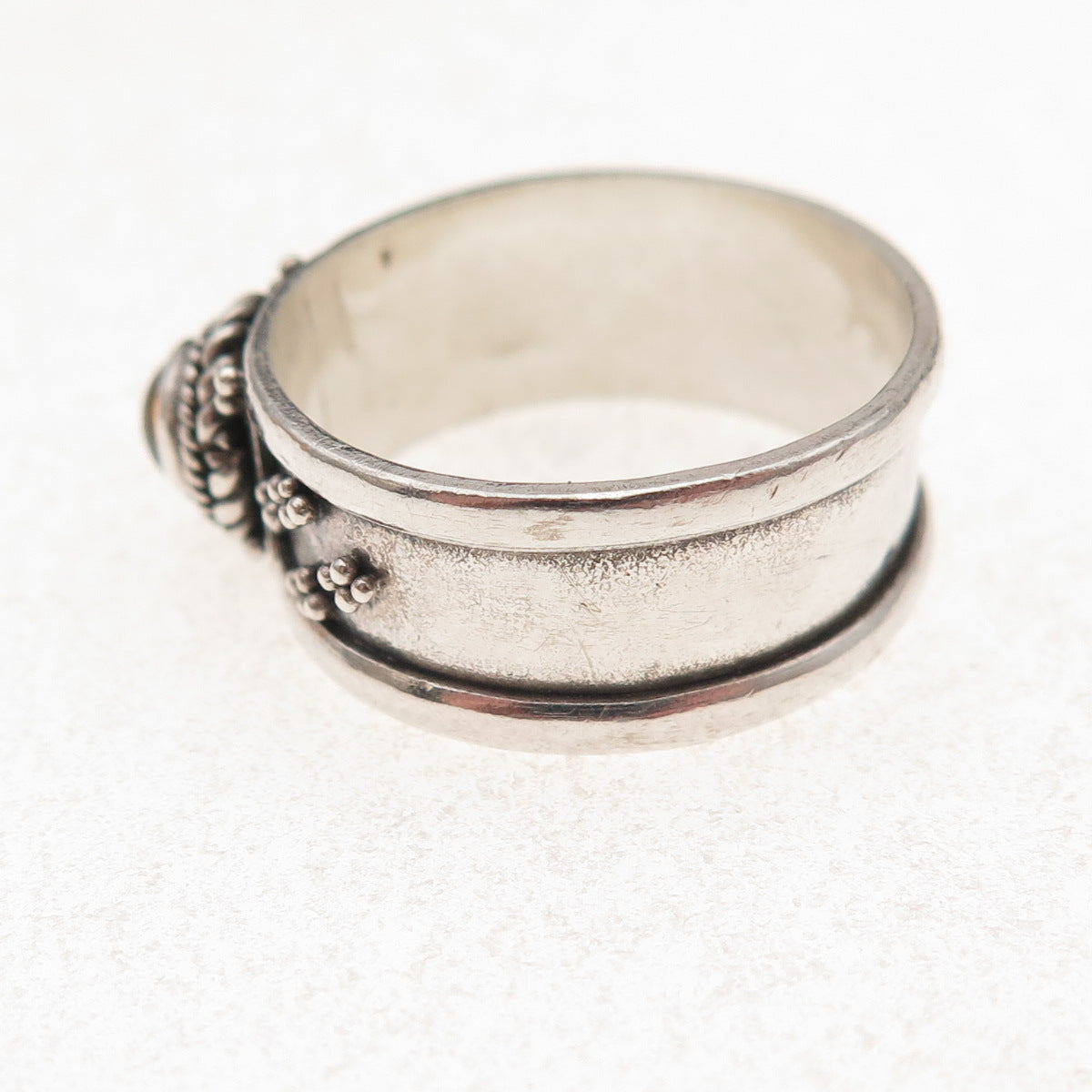 925 Sterling Silver Vintage Real Amber Granulated Oxidized Band Ring Size 8.75