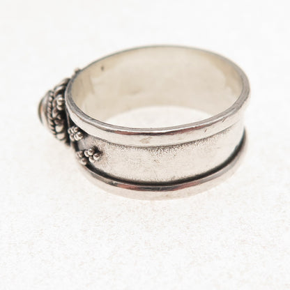 925 Sterling Silver Vintage Real Amber Granulated Oxidized Band Ring Size 8.75