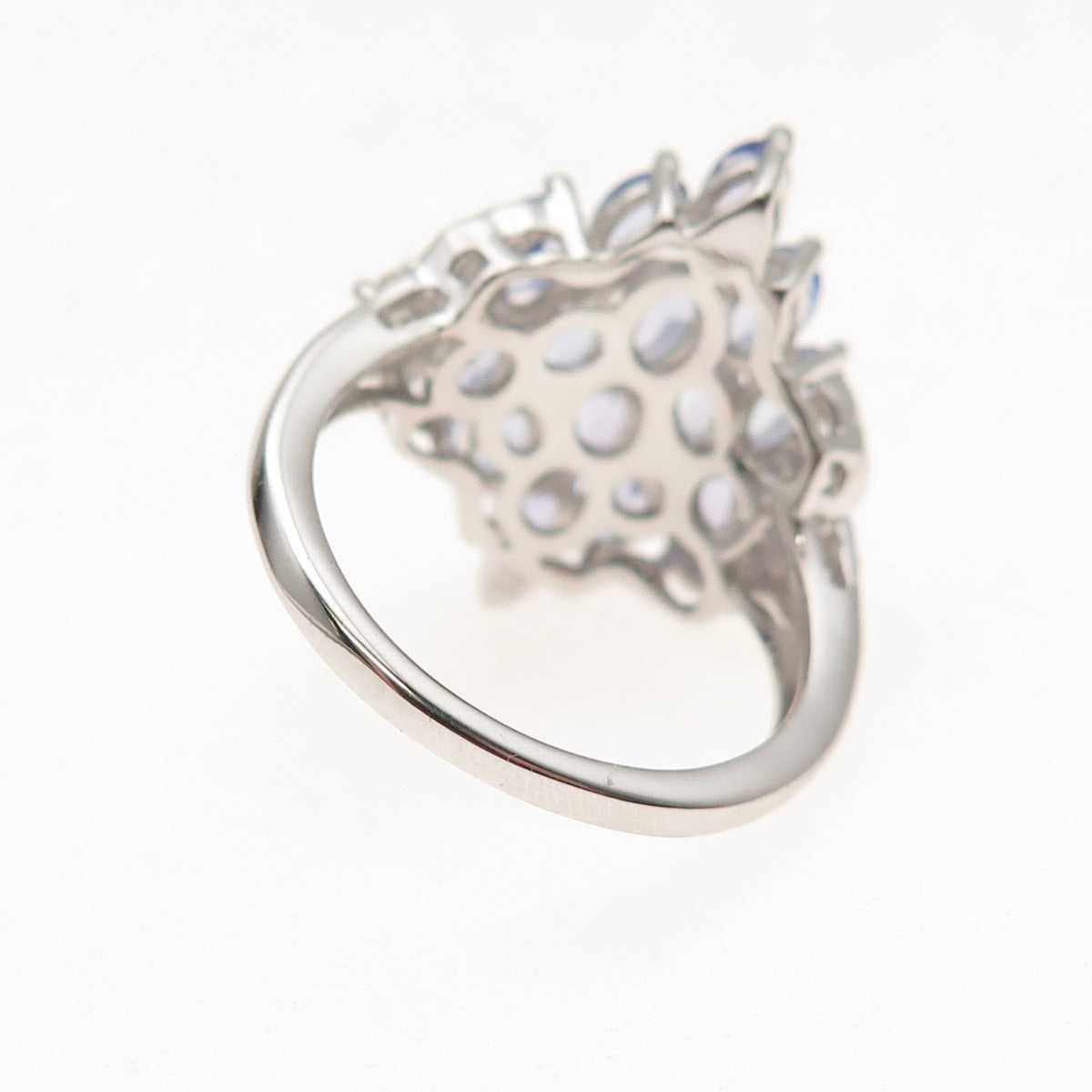 925 Sterling Silver Real Tanzanite & White Topaz Cluster Ring Size 8
