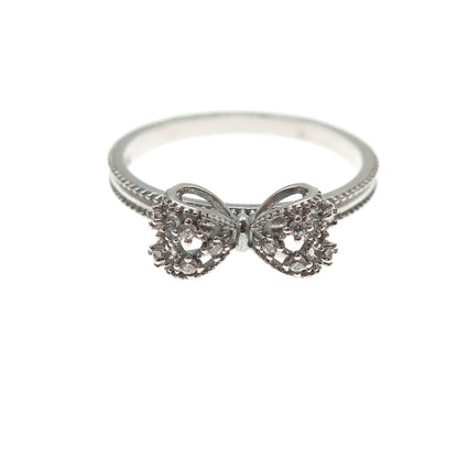 925 Sterling Silver Round-Cut C Z Bow Oxidized Ring Size 9.25