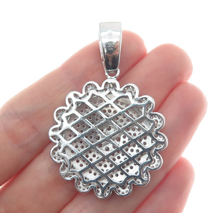 925 Sterling Silver Round-Cut C Z Floral Sparkle Pendant