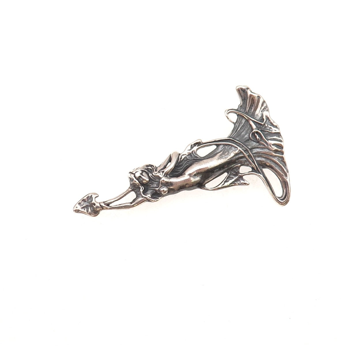 Shube 925 Sterling Silver Vintage Floral Lady Oxidized Pin Brooch