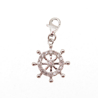 925 Sterling Silver Round-Cut C Z Ship's Wheel Lobster Lock Charm Pendant