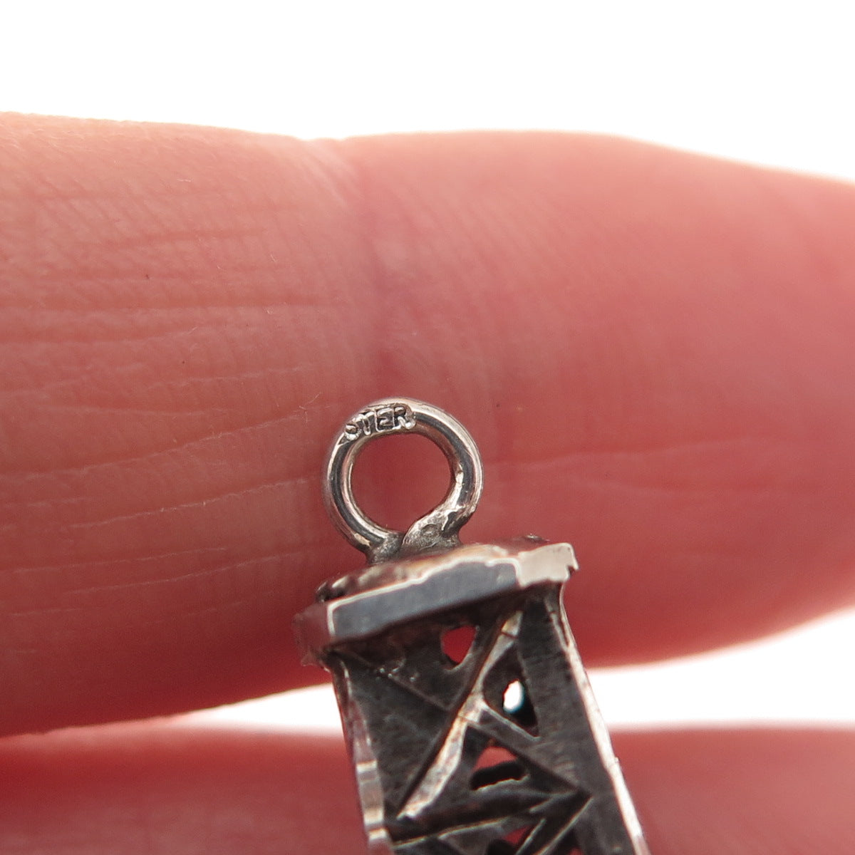 925 Sterling Silver Vintage Oil Derrick Oxidized 3D Charm Pendant