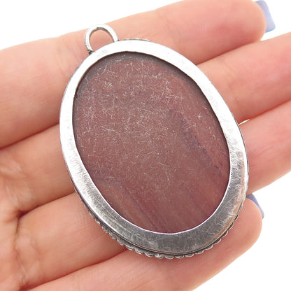 925 Sterling Silver Vintage Real Cabochon Agate Oxidized Pendant