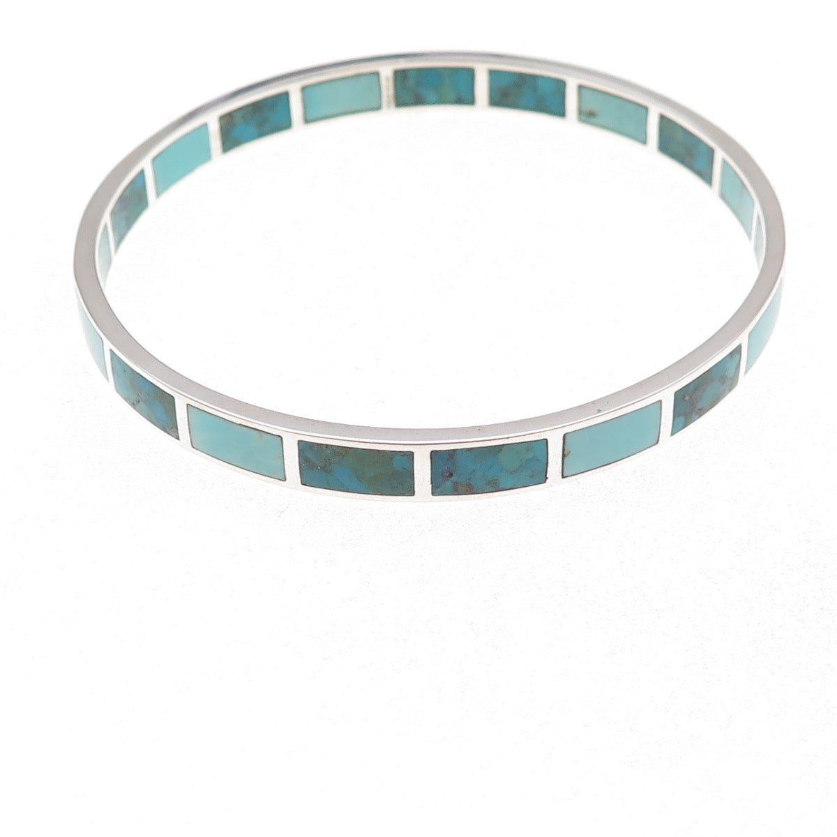 Silpada 925 Sterling Silver Real Turquoise In & Out Bangle Bracelet 8.25"