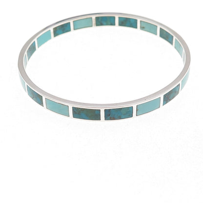Silpada 925 Sterling Silver Real Turquoise In & Out Bangle Bracelet 8.25"