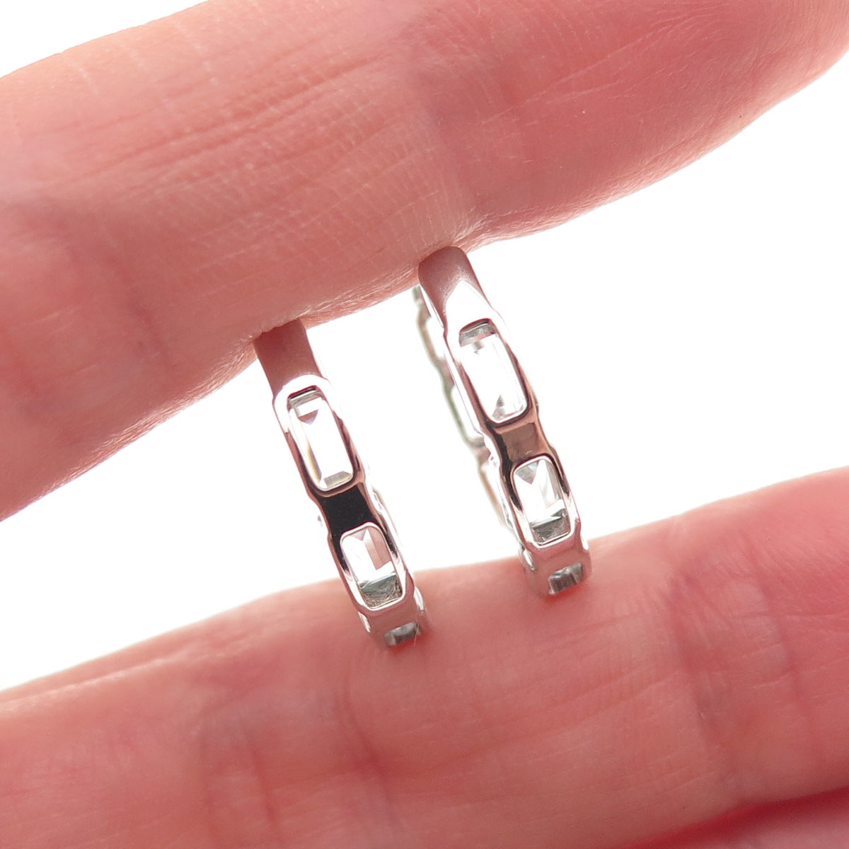 925 Sterling Silver Real Emerald-Cut Blue Topaz Hoop Earrings