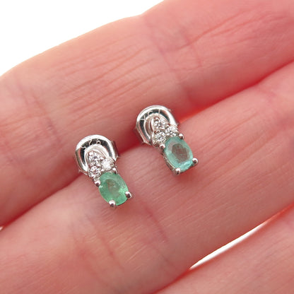 D'Joy 925 Sterling Silver Real Diamond & Emerald Stud Earrings