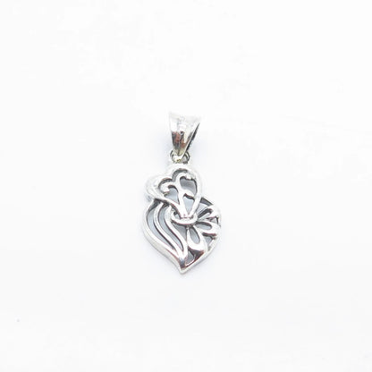 925 Sterling Silver Vintage Ornate Double Heart Charm Pendant