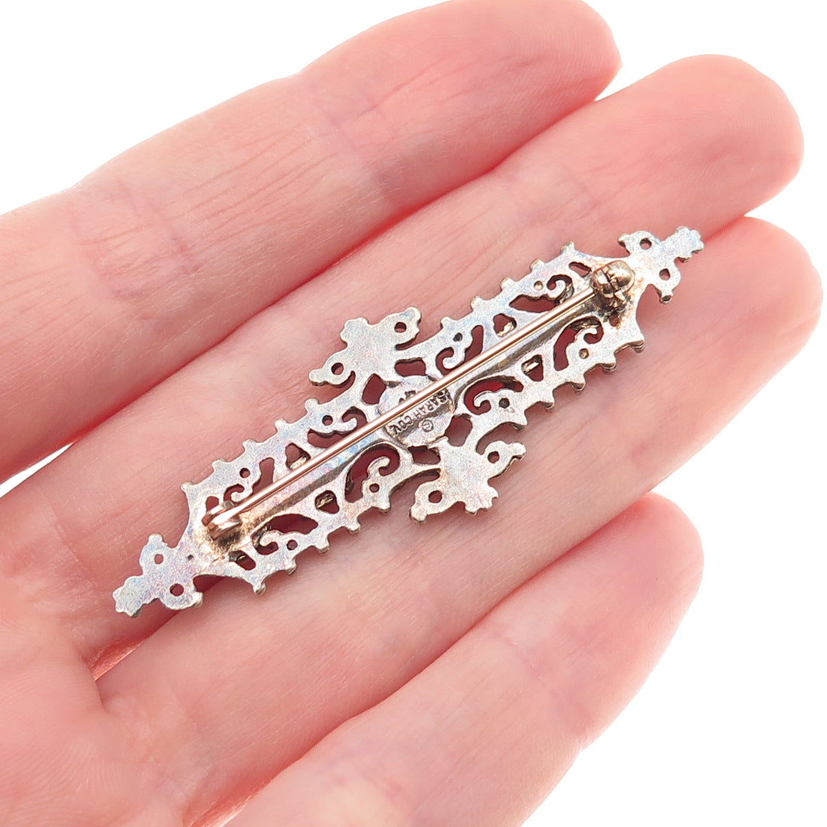 Sarah Coventry Sterling Silver Vintage Rhinestone & Dichroic Glass Pin Brooch