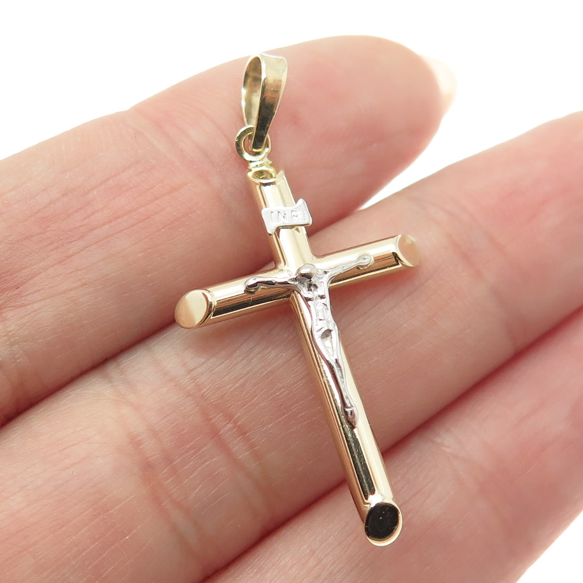 14K Yellow & White Gold Crucifix Cross Religious Charm Pendant