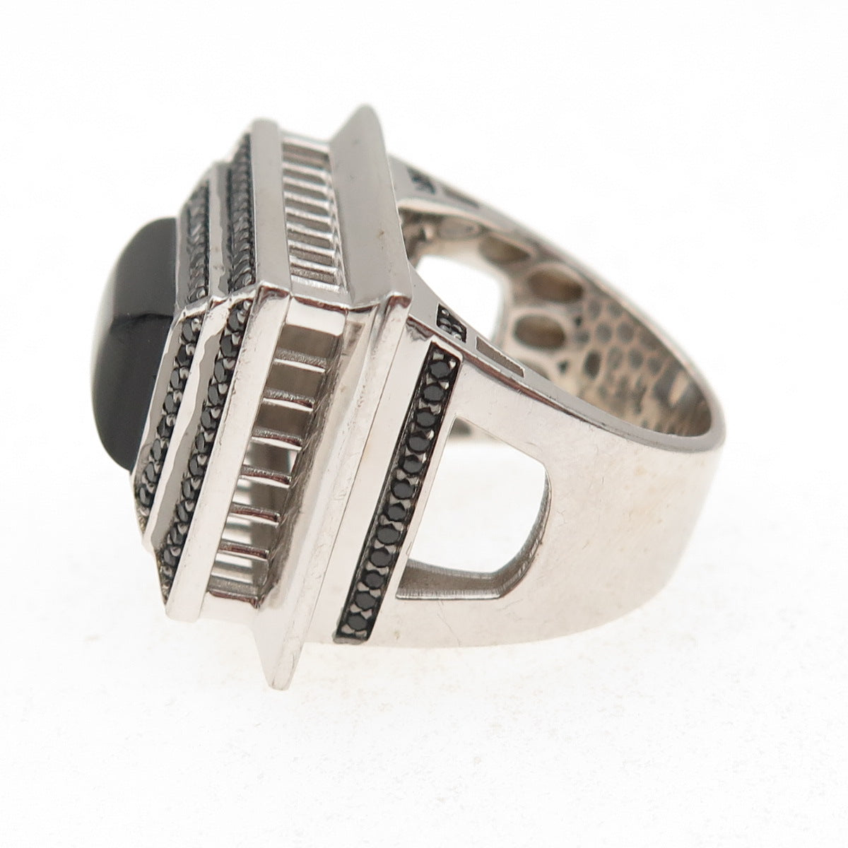 925 Sterling Silver Real Black Onyx & Spinel Statement Ring Size 7.25