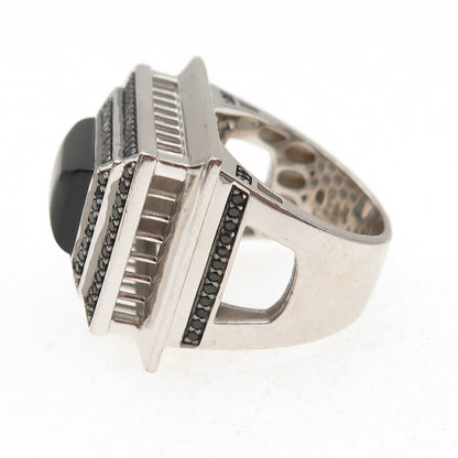 925 Sterling Silver Real Black Onyx & Spinel Statement Ring Size 7.25