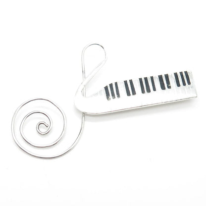 925 Sterling Silver Vintage Mexico Enamel Piano Keys Pin Brooch
