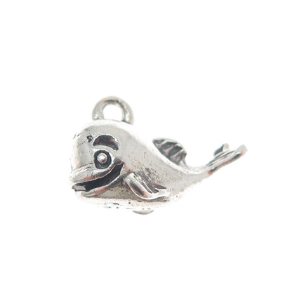 925 Sterling Silver Vintage Baby Whale Oxidized Minimalist 3D Charm Pendant