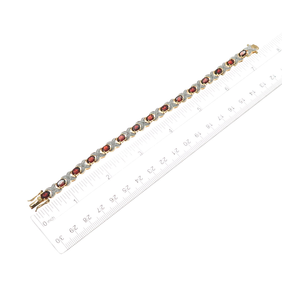 SETA Gold Plated Real Diamond Red Garnet Hugs & Kisses Bracelet 7"