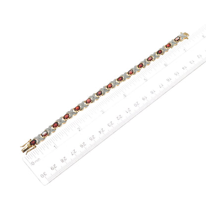 SETA Gold Plated Real Diamond Red Garnet Hugs & Kisses Bracelet 7"