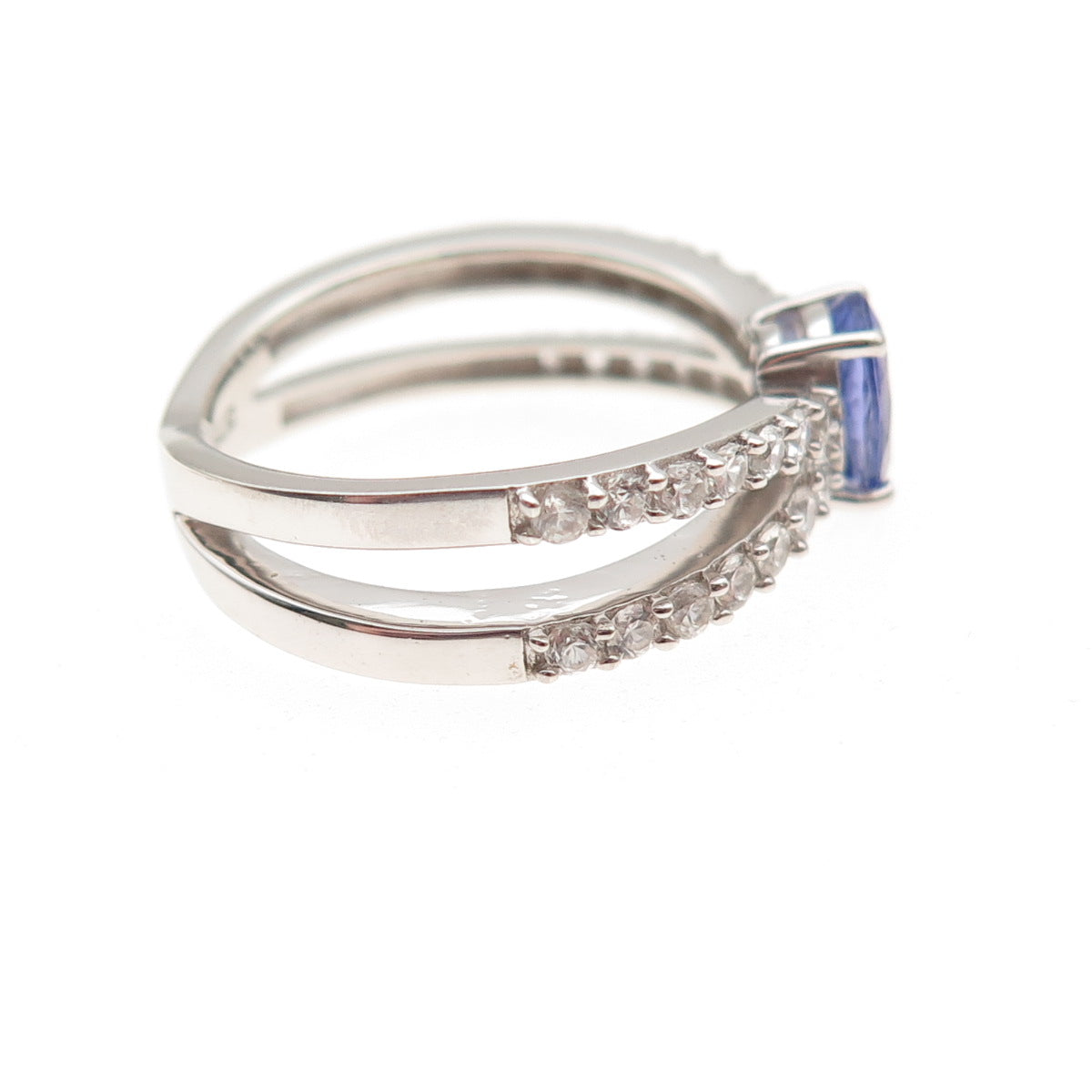 Chuck Clemency 925 Sterling Silver Real Tanzanite & White Topaz Ring Size 8.25