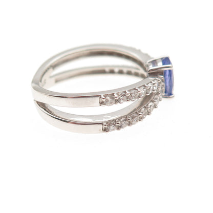 Chuck Clemency 925 Sterling Silver Real Tanzanite & White Topaz Ring Size 8.25