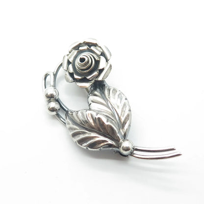 925 Sterling Silver Vintage E. Dragsted Denmark Rose Blossom Pin Brooch