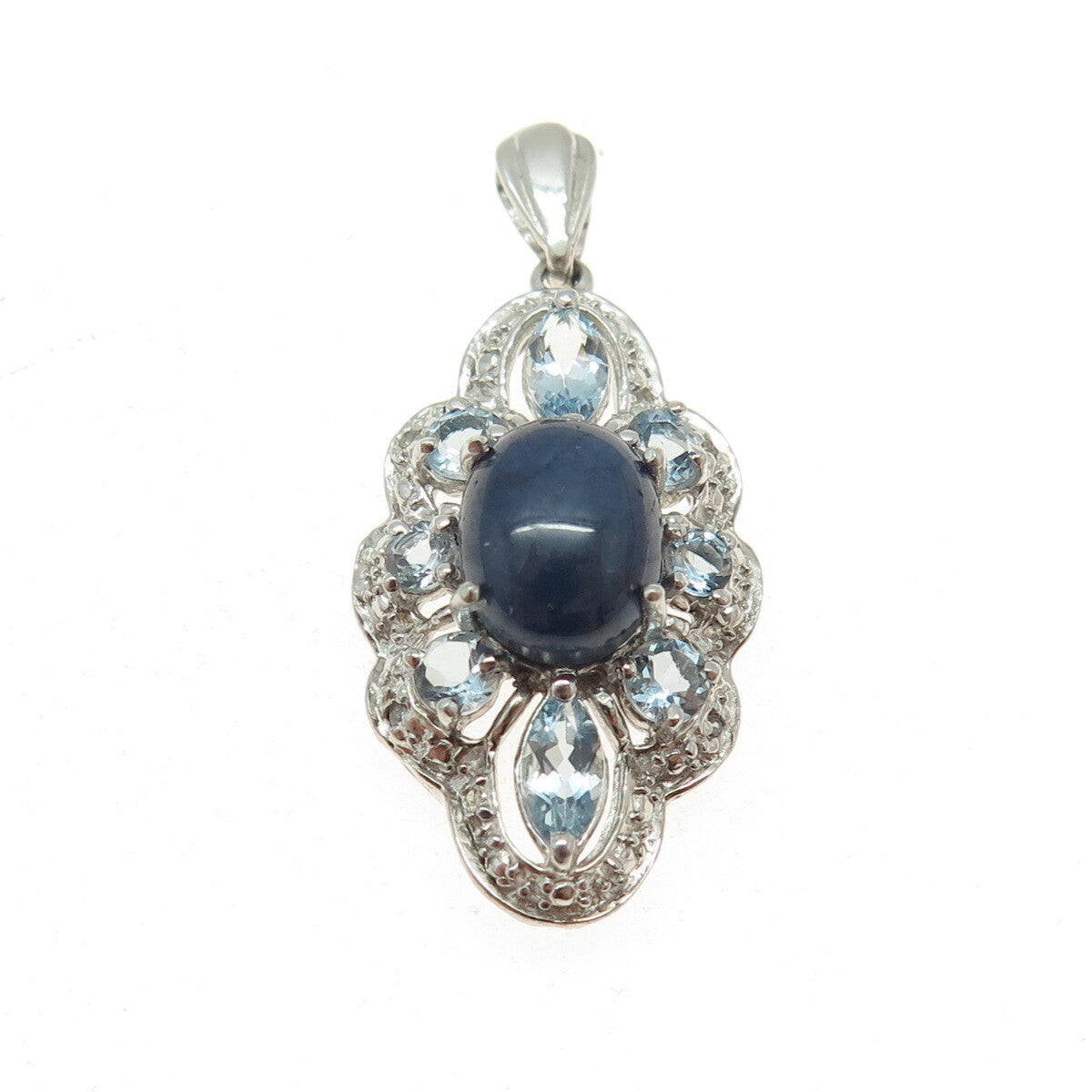 CHUCK CLEMENCY Sterling Silver Real Diamond Accent Sapphire & Blue Topaz Pendant