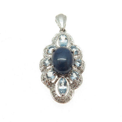CHUCK CLEMENCY Sterling Silver Real Diamond Accent Sapphire & Blue Topaz Pendant