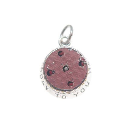 925 Sterling Silver Antique Enamel Happy Birthday To You Cake Minimalist Pendant