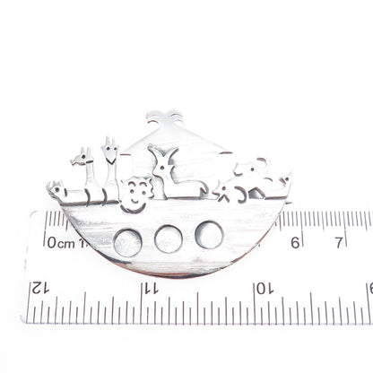 925 Sterling Silver Vintage Mexico Noah's Ark Religious Pin Brooch