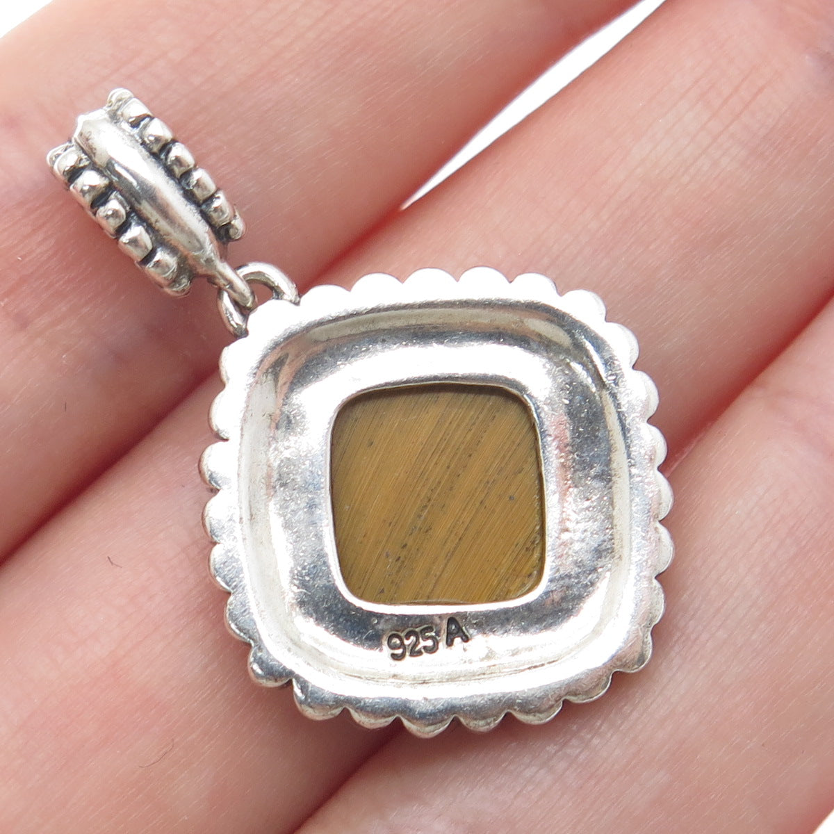 925 Sterling Silver Vintage Real Tiger Eye Beaded Dangle Charm Pendant
