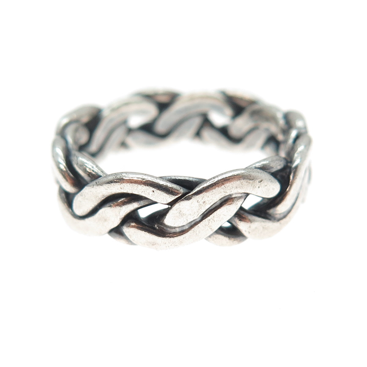 925 Sterling Silver Vintage Mexico Braided Oxidized Band Ring Size 8.25