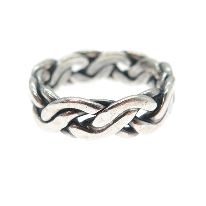 925 Sterling Silver Vintage Mexico Braided Oxidized Band Ring Size 8.25