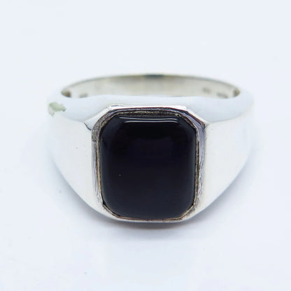 925 Sterling Silver Vintage Real Black Onyx Gemstone Ring Size 12.25