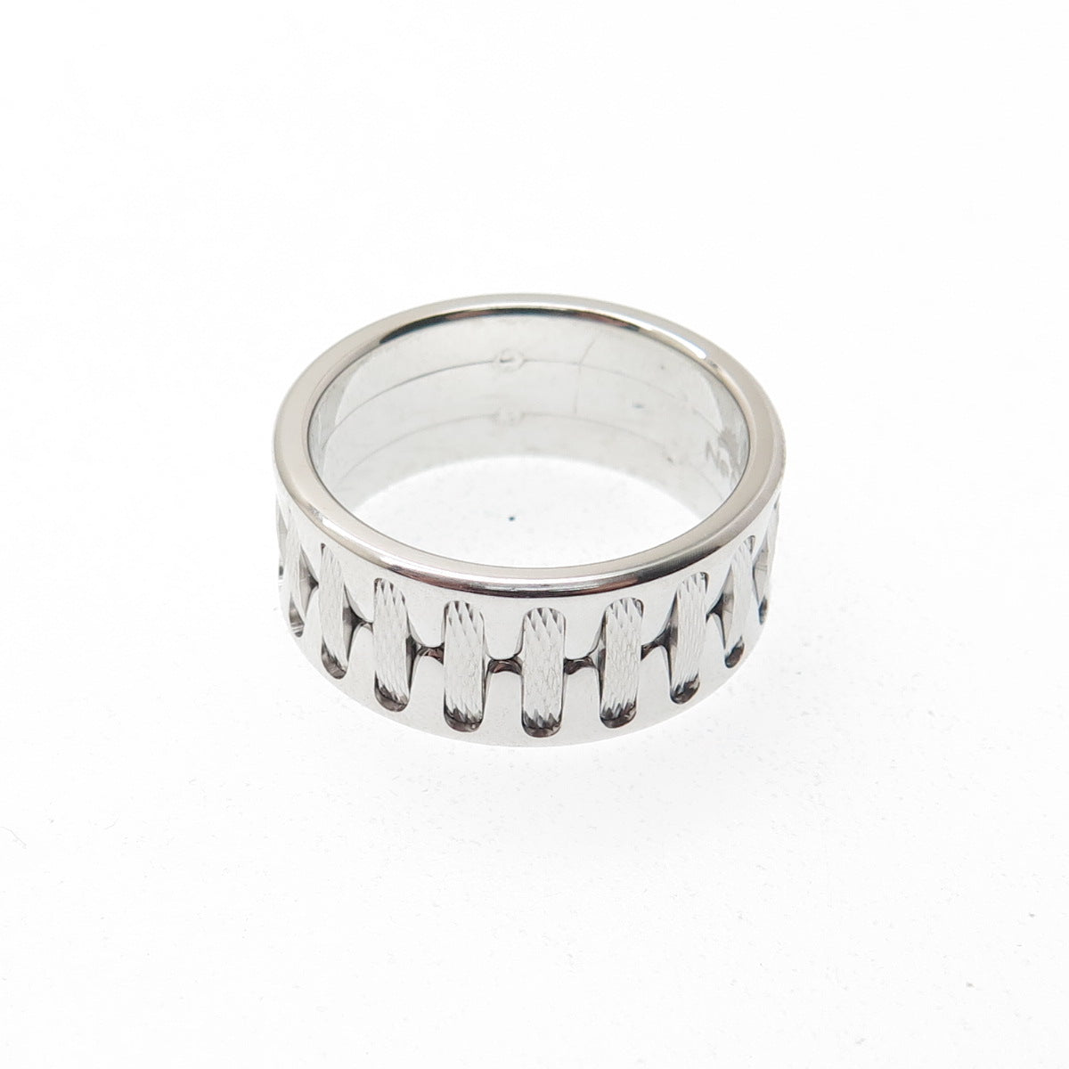 NEOS 925 Sterling Silver Textured Sewing Stitches Band Ring Size 8.75