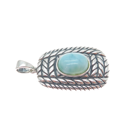 925 Sterling Silver Vintage Real Larimar Roped Oxidized Charm Pendant