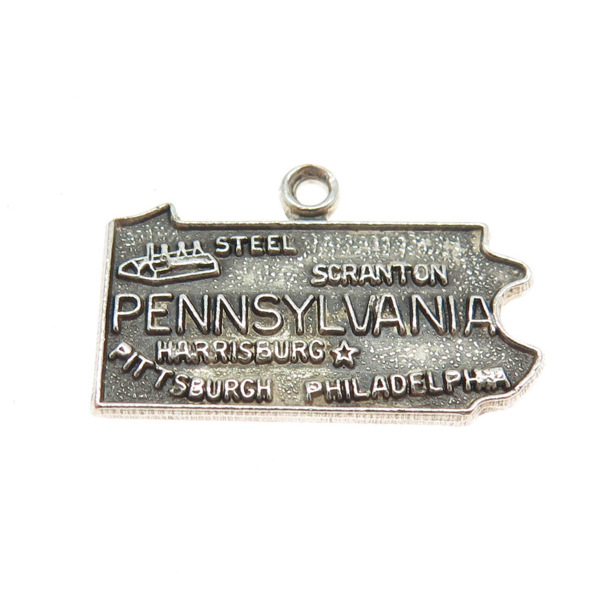 925 Sterling Silver Vintage Pennsylvania State Map Charm Pendant