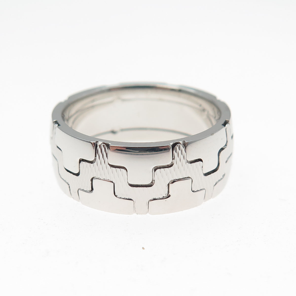 NEOS 925 Sterling Silver Textured Puzzle Band Ring Size 7.75