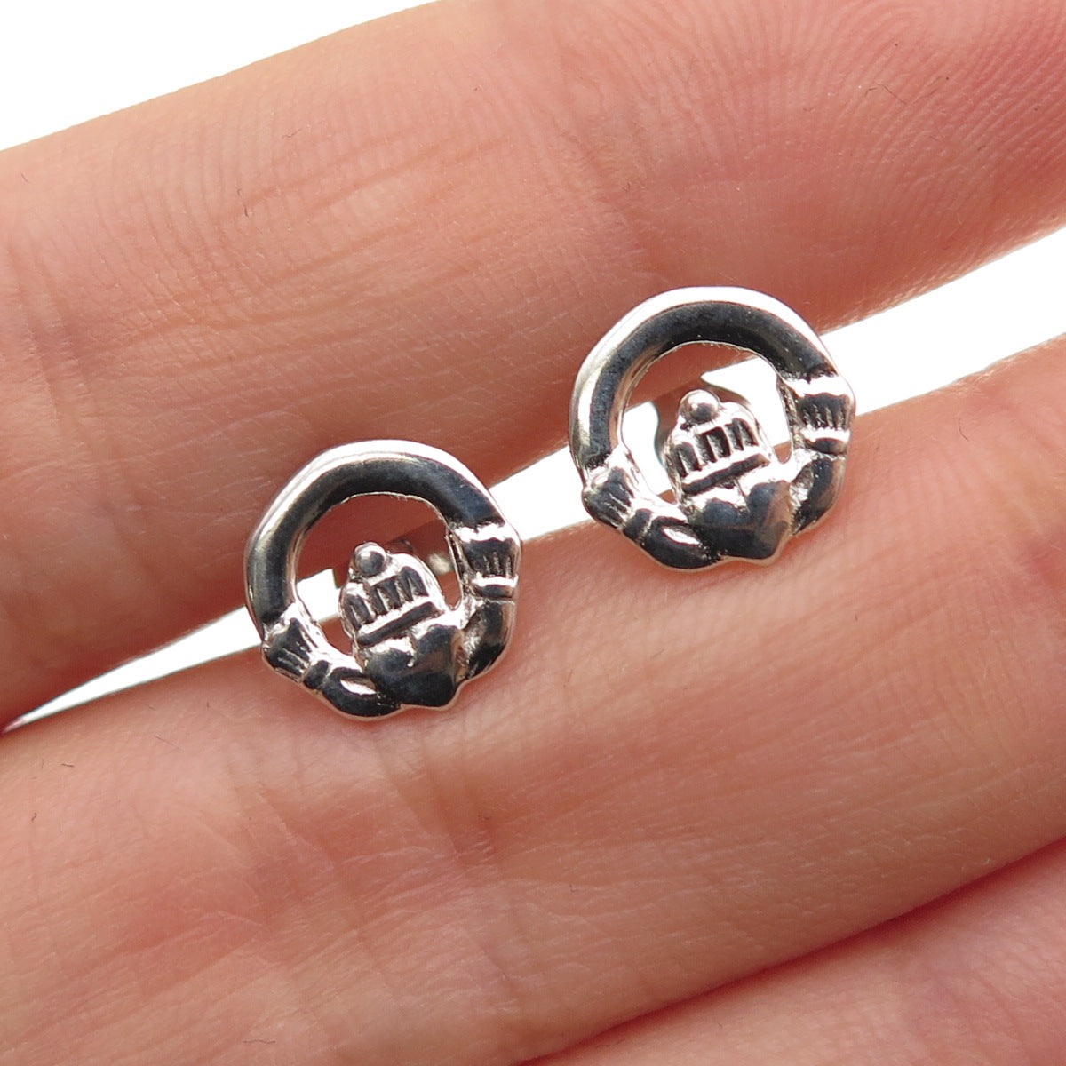 925 Sterling Silver Irish Claddagh Stud Earrings