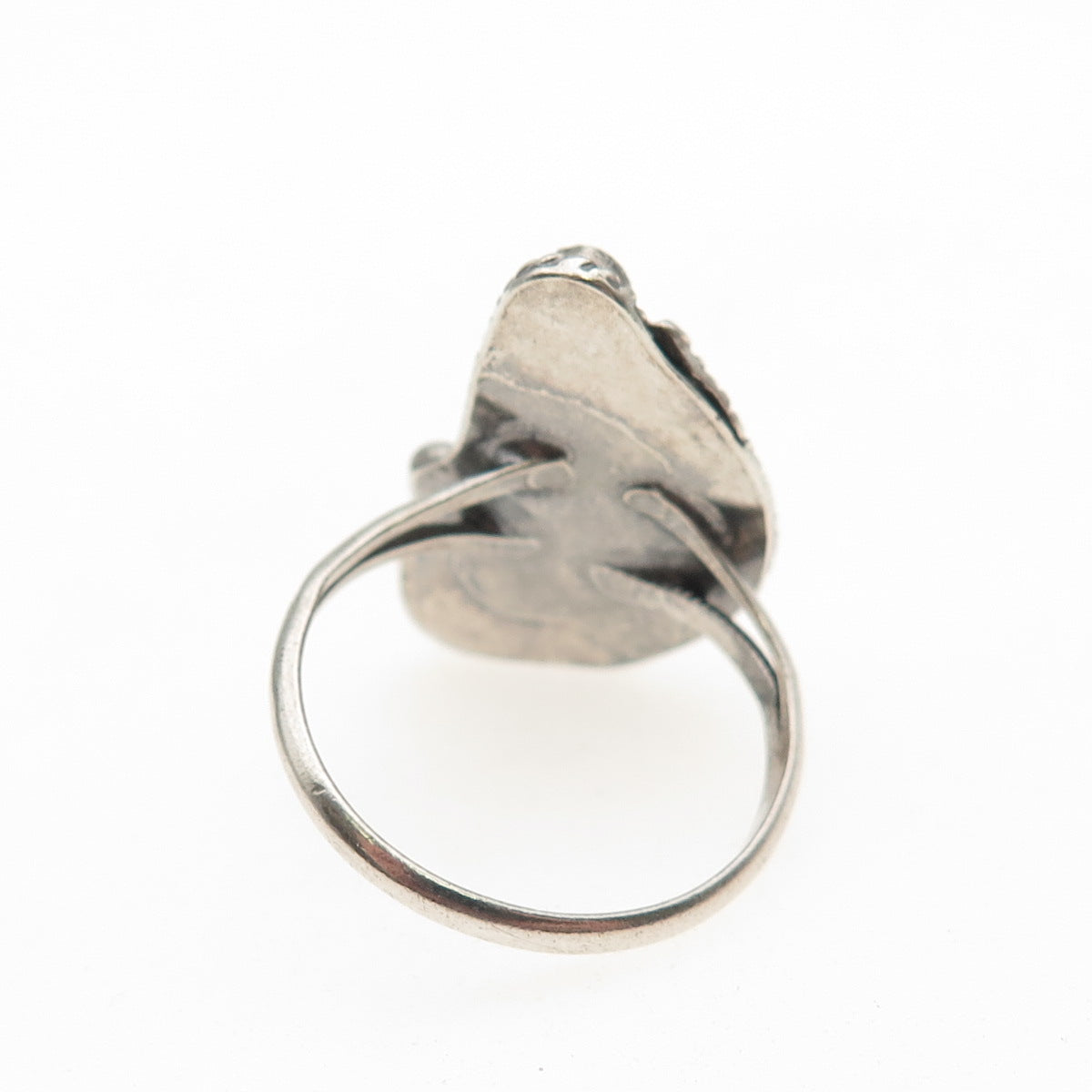 Old Pawn Sterling Silver Vintage Turquoise Cat's Eye Feather Tribal Ring Size 8