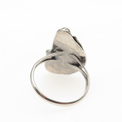 Old Pawn Sterling Silver Vintage Turquoise Cat's Eye Feather Tribal Ring Size 8