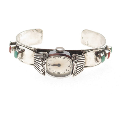 Willie Long Navajo Timex Watch Old Pawn Sterling Turquoise Coral Bracelet 5.75"